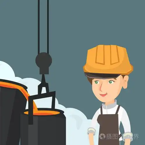 钢铁工人在上班在铸造的安全帽插画-正版商用图片0zwyhr-摄图新视界