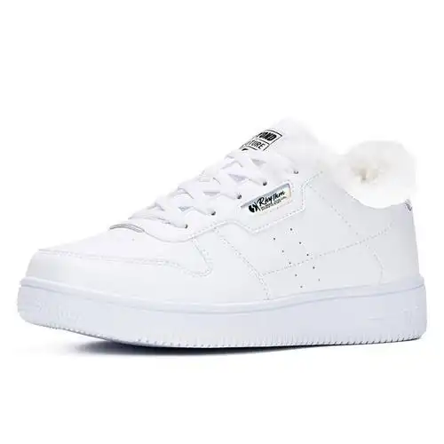 361度板鞋女鞋加绒鞋冬季新款厚底保暖鞋子白色休闲鞋运动鞋