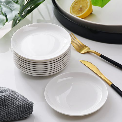 白色碟子10个平盘5寸碟子家用大号调味碟子骨瓷咸菜小碟子