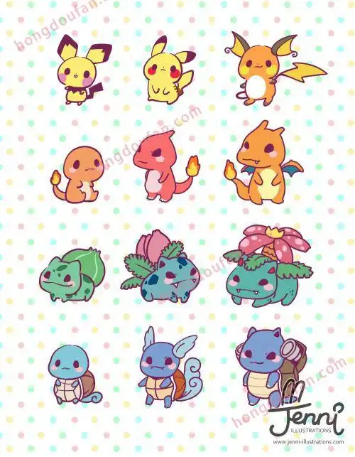 11张有趣的宝可梦口袋宝贝比卡丘儿童简笔画-红豆饭小学生简笔画大全