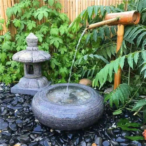 烨琛日式庭院石钵流水惊鹿竹子户外花园阳台禅意水钵水景特价50石盆