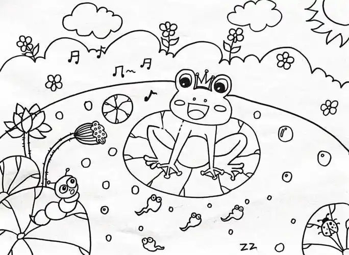 幼儿教师招聘主题画简笔画 夏天池塘青蛙简笔画幼儿夏天去哪玩
