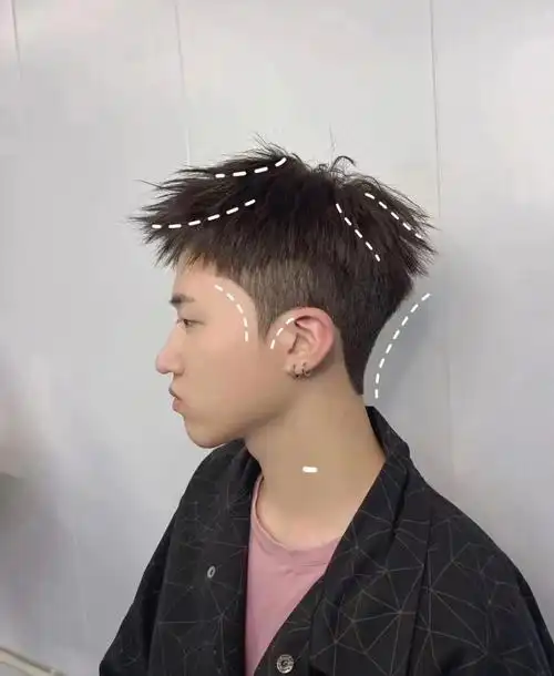 的发型摩根碎盖,头顶长度5厘米左右两边铲短侧区头发自然下垂微微薄