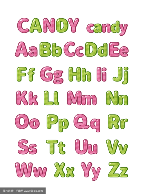 矢量可爱糖果色26个英文字母大小写