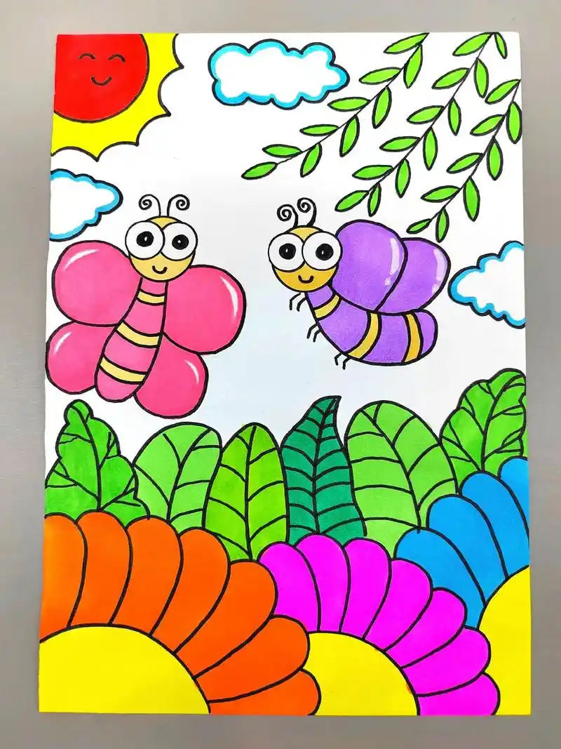 春天创意画幼儿园 - 抖音