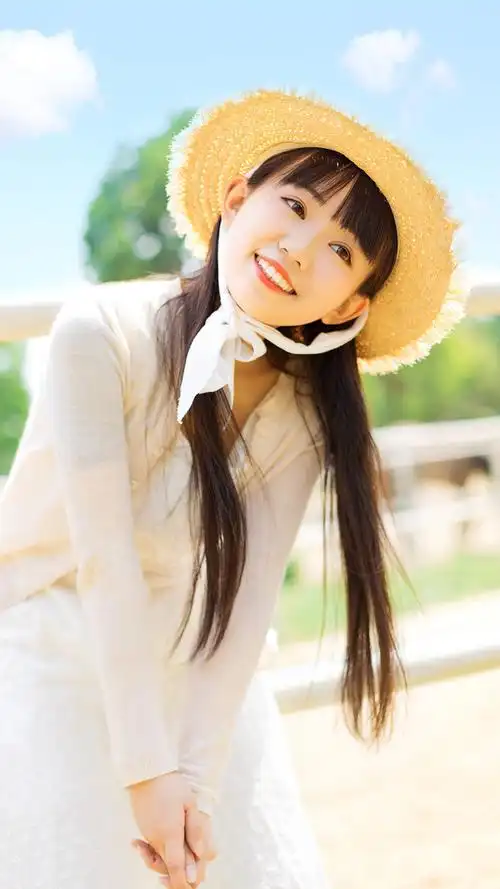 草帽美女清新写真图片手机壁纸