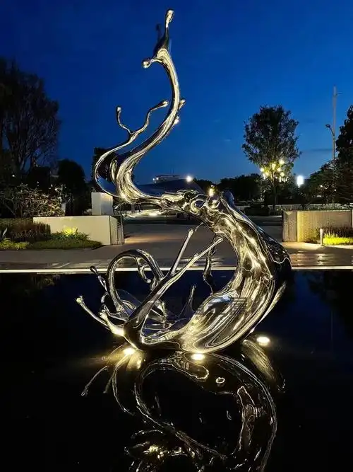 镜面不锈钢浪花雕塑海浪造型水景雕塑波光粼粼