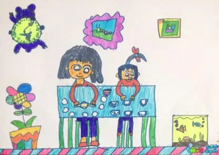 儿童蜡笔画技巧-帮妈妈包饺子