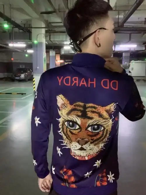 社会精神小伙印花虎头外套紧身立领夹克修身青年上衣李耀阳同款男