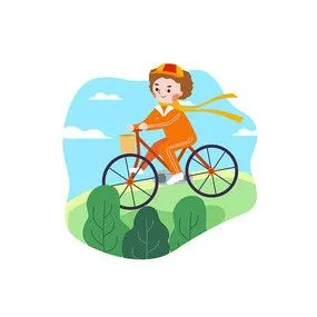 手绘男孩骑自行车插画