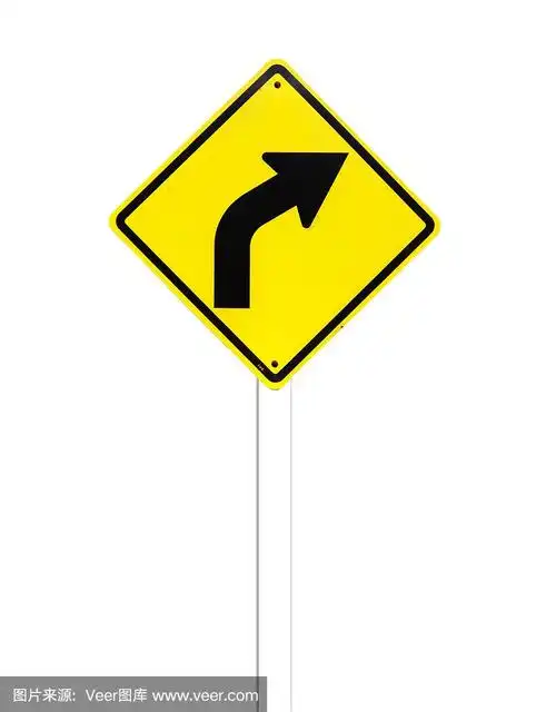 白色背景上的弯道交通标志.