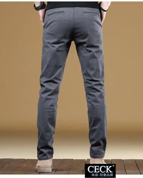 品牌轻奢侈男装高端棉灰色休闲裤男秋冬棉感显高皮带长裤子不西裤
