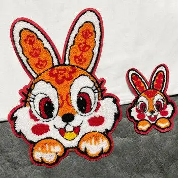 霜魄国潮补丁布贴国潮刺绣兔子图案补丁贴红色喜庆兔年布贴衣服裤子