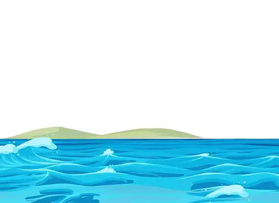 蓝色手绘卡通大海海水山度假元素png素材