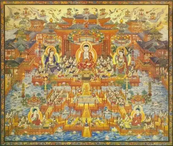 从极乐世界的依报来看,如《阿弥陀经》中所说:"有七宝池,八功德水