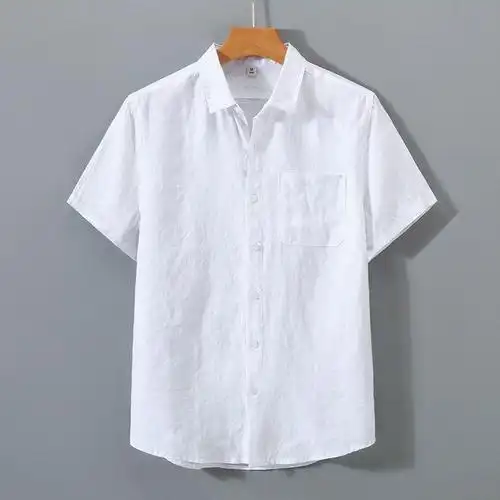 夏季亚麻衬衫男短袖薄款宽松麻料上衣中国风日系复古休闲棉麻衬衣