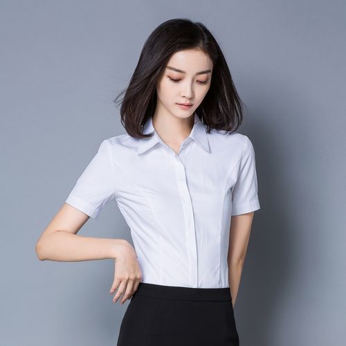 2020春季新款白衬衫女短袖韩版修身棉不透学生面试酒店职业装工服