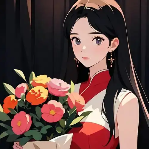 动漫女生捧花头像