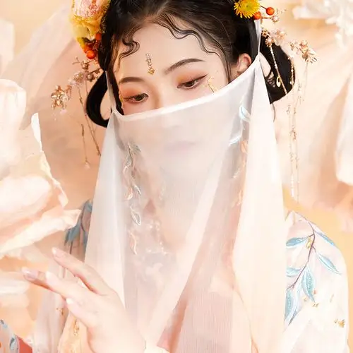 汉尚华莲原创汉服配饰女池羽古风面纱面帘刺绣钉珠现货-售完不补