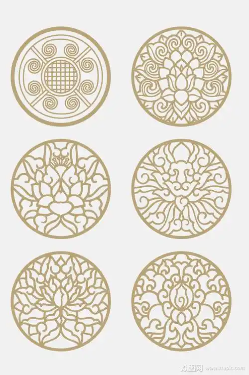 紧致中式古典花纹花卉免抠元素