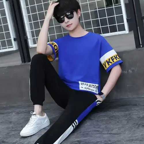 学生运动夏装气大帅气13岁套装初中青少年高中男孩t恤