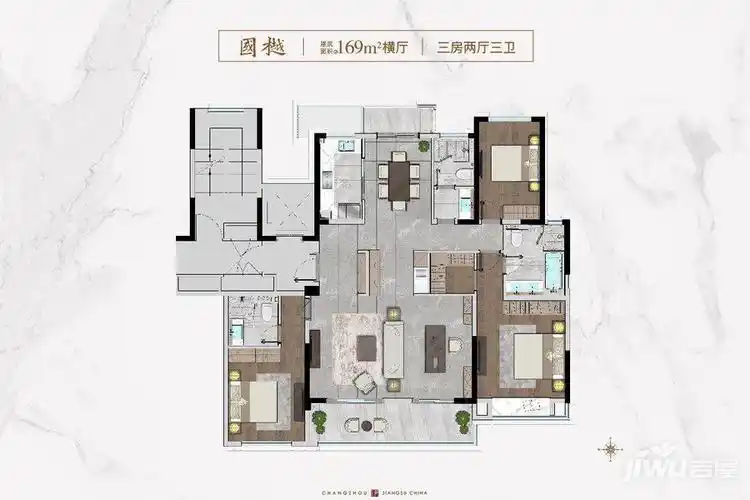 常州花语江南169㎡横厅户型户型图_首付金额_3室2厅2卫_169.