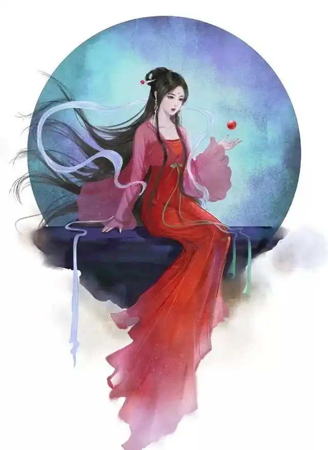 回首高楼闻笑语,倚栏红袖卷轻纱;古风红衣女子插画图,惊艳侬心