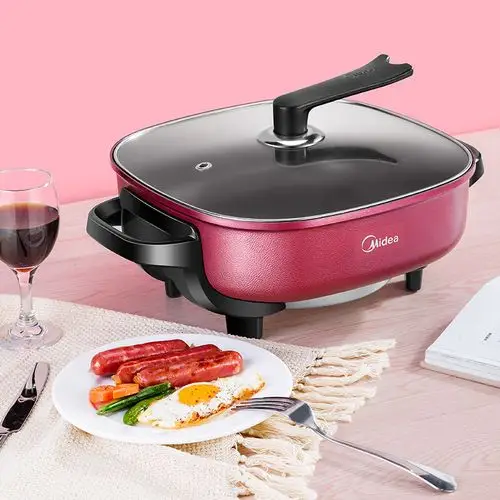 美的mc-lhn30d电火锅多功能家用不粘平底电锅炒菜煎烤