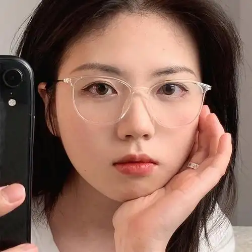 镜片超轻轻纯钛合金近视眼镜框透明圆脸韩系无网红眼镜架