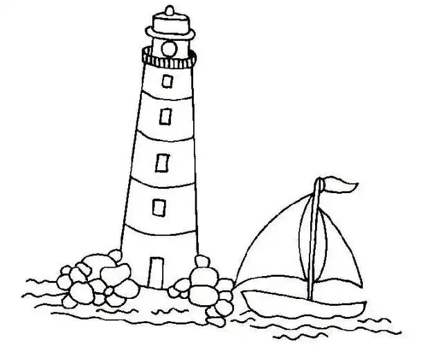 海上的灯塔风景简笔画作品