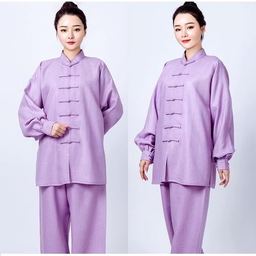 春秋加厚太极服女宽松夏季亚麻棉透气中老年练功太极拳服装款长袖