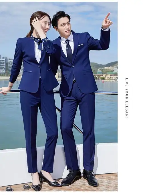 纽丰宝蓝色西服套装男职业正装新郎结婚礼服教师面试服装男女同款房