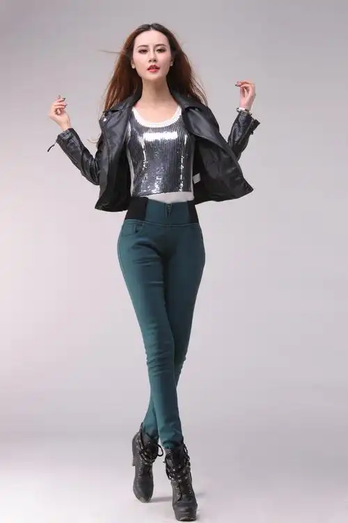 2014新款加厚牛仔裤女大码弹力牛仔淑女修身加绒小脚收腹女装批发图片