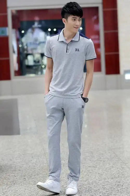 运动套装男夏季运动短袖长裤晨练大码跑步服运动衣休闲套装男装夏