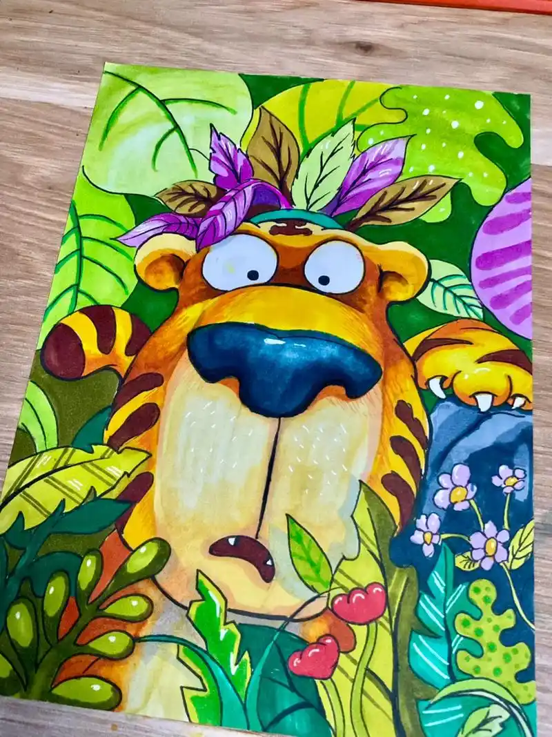 马克笔手绘 #老虎 #马克笔儿童画 #卡通画 #插画 #抖 - 抖音