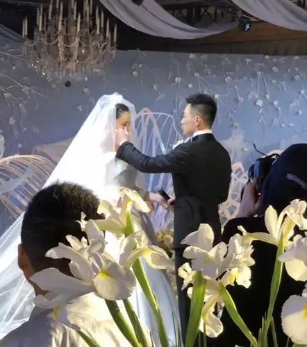 张馨予婚礼现场未精修图曝光,何捷依然帅气,张馨予礼服美过婚纱