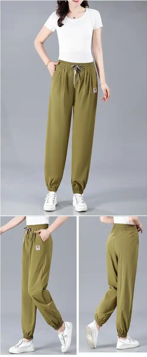 新款女士裤子夏季薄款妈妈裤子宽松显高网红束脚冰丝速干女裤子 - 17