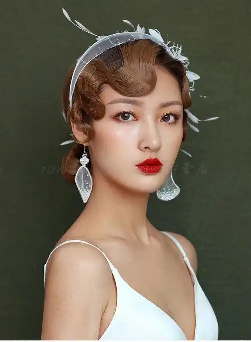 古装复古手推波纹刘海发片旗袍造型民国老上海后区拉花大波浪假发小号