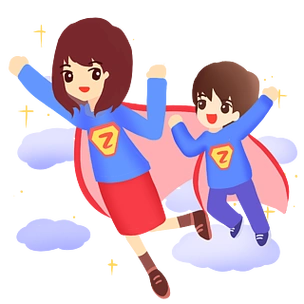 超人妈妈带着儿子一起飞翔