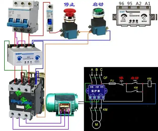 求一个天正cjx1-45交流接触器接jd-5电动机综合保护器接按钮开关接线
