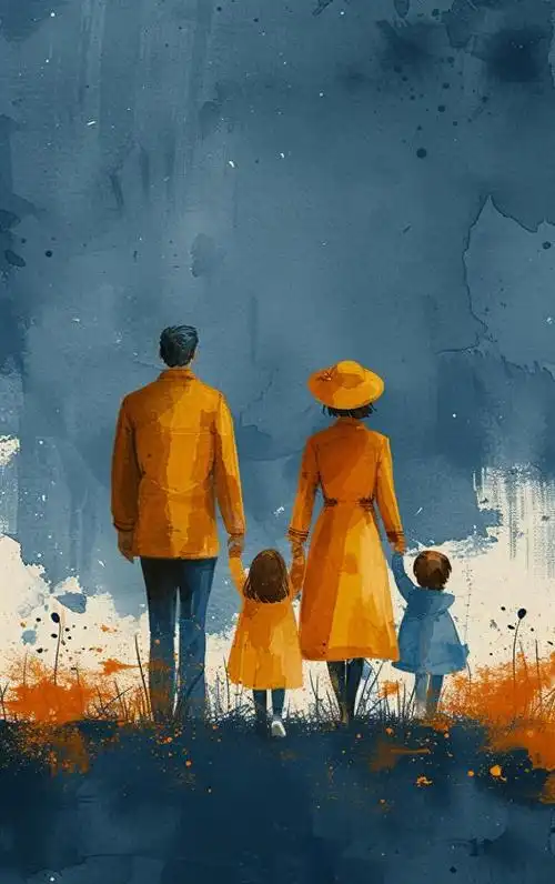 亲情的力量:一家人背影手机壁纸