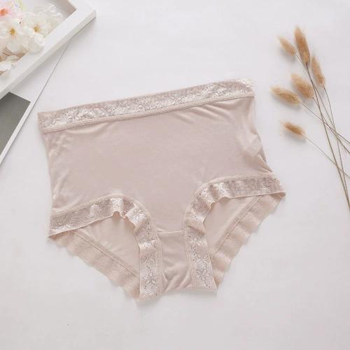 桑蚕丝夏季中腰女无痕真丝透气性感蕾丝大码女士平角内裤