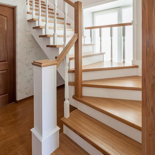 开步全屋定制实木旋梯红橡木原木踏步板靠墙扶手整体楼梯厂家直销