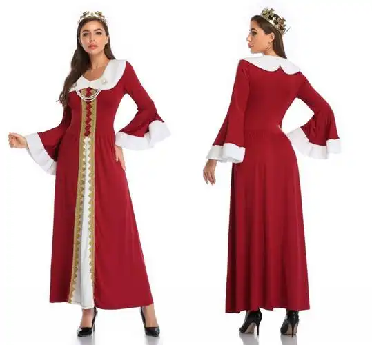 欧洲复古宫廷服中世纪英国女王装圣诞长裙皇后万圣节服装演出服