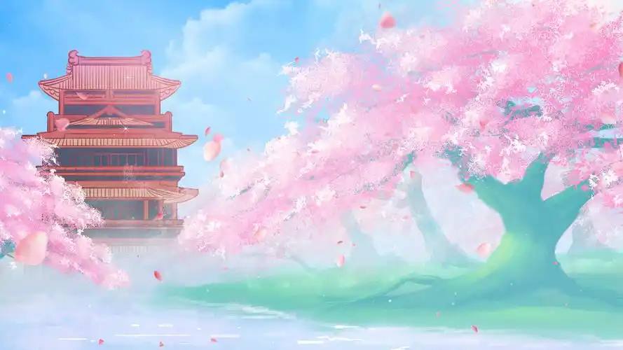 4k唯美大气古建筑樱花树群视频背景ae模板情人节樱花树背景