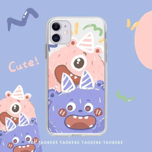 原创涂鸦小怪兽苹果透明手机机壳适用iphone11华为手机保护套