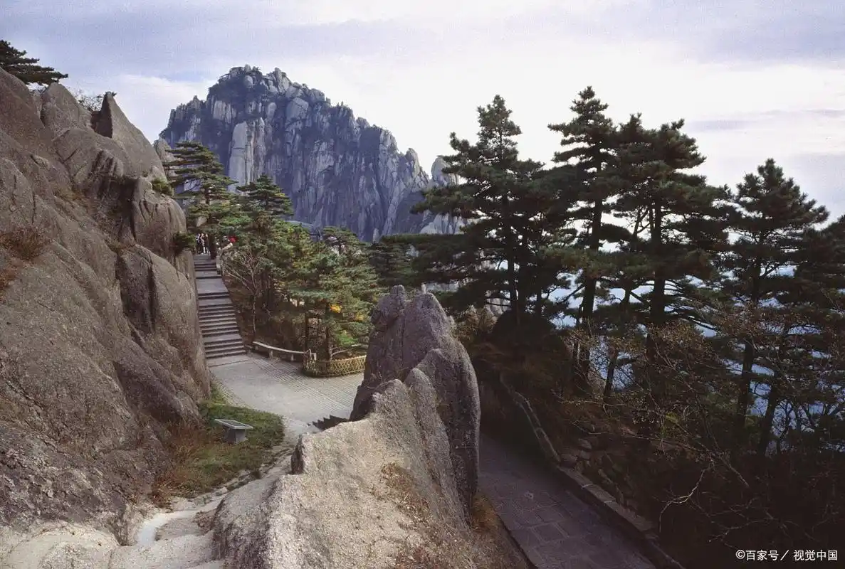 安徽黄山风景区之玉屏景区,春,夏,秋,冬四季景色各异适合游览