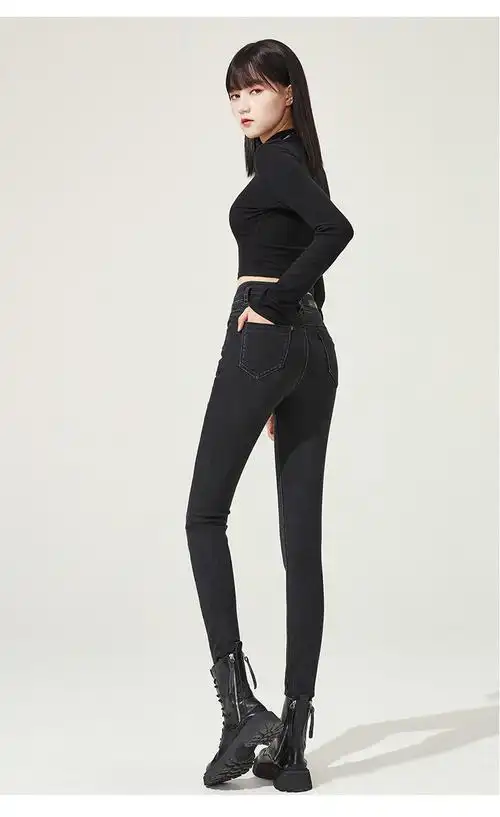 逸阳高腰牛仔裤女2021年秋冬紧身显瘦烟灰色加绒小脚铅笔裤4512冬季50