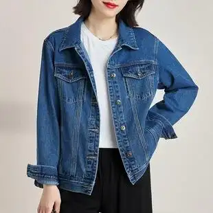 深蓝色牛仔外套女秋冬2021年新款韩版宽松复古牛仔衣女士冬装上衣