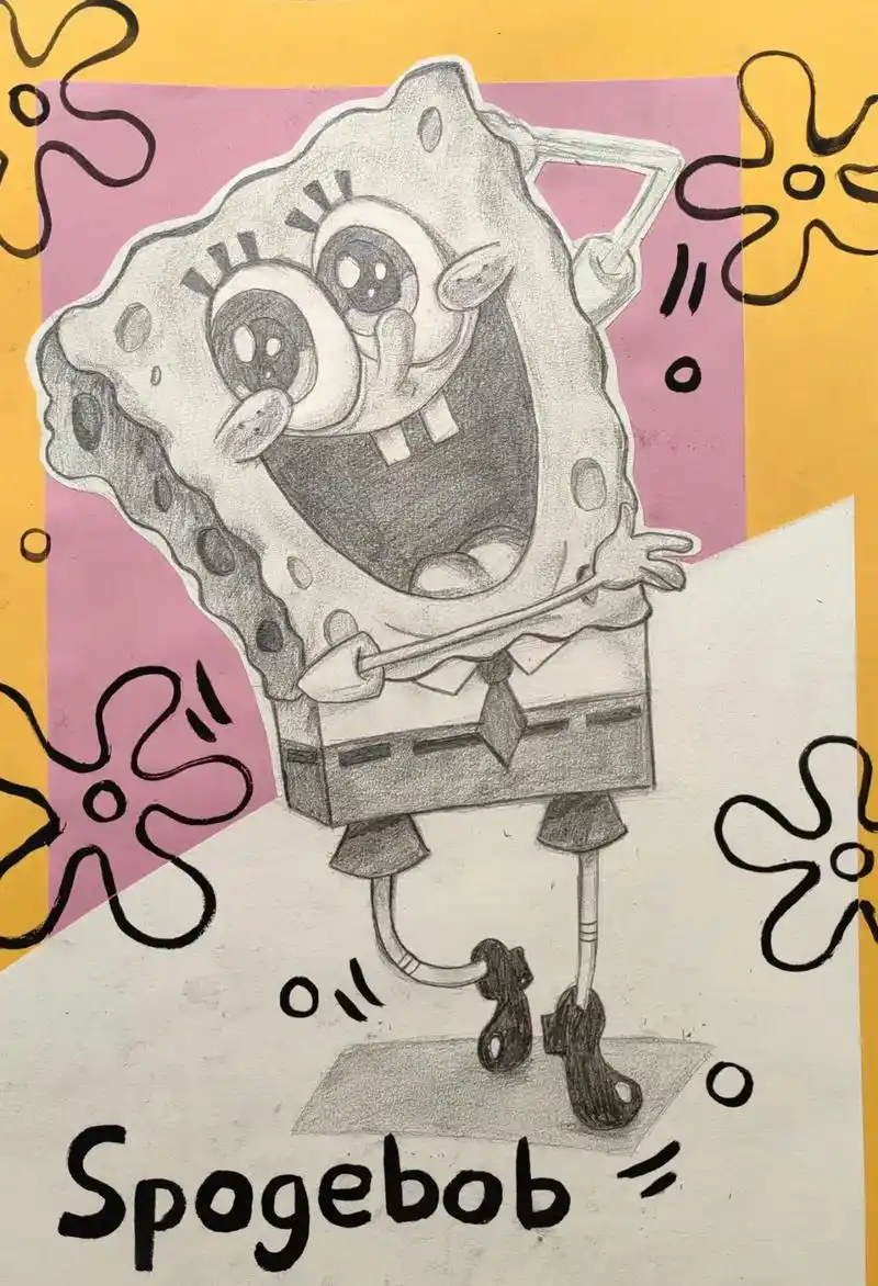 素描海绵宝宝#少儿美术  - 抖音